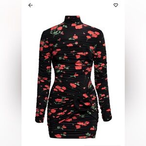 H&M X MAGDA BUTRYM ROSE APPLIQUÉD MOCK TURTLENECK DRESS